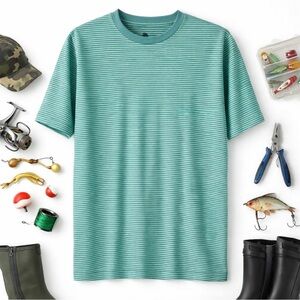 Men's Joe Marlin Crew Neck Stripe T-Shirt Adult Large Short Sleeve Blue Green